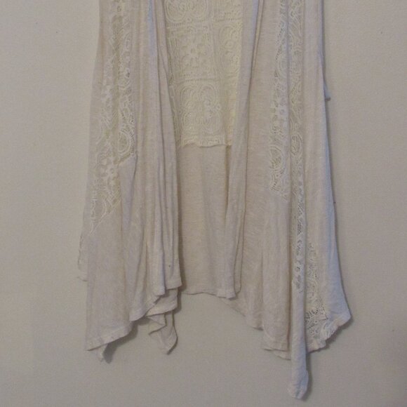 AB Studio Lace Flyaway Vest Women's Medium Oatmeal Linen Blend Open Front Draped - Picture 3 of 8
